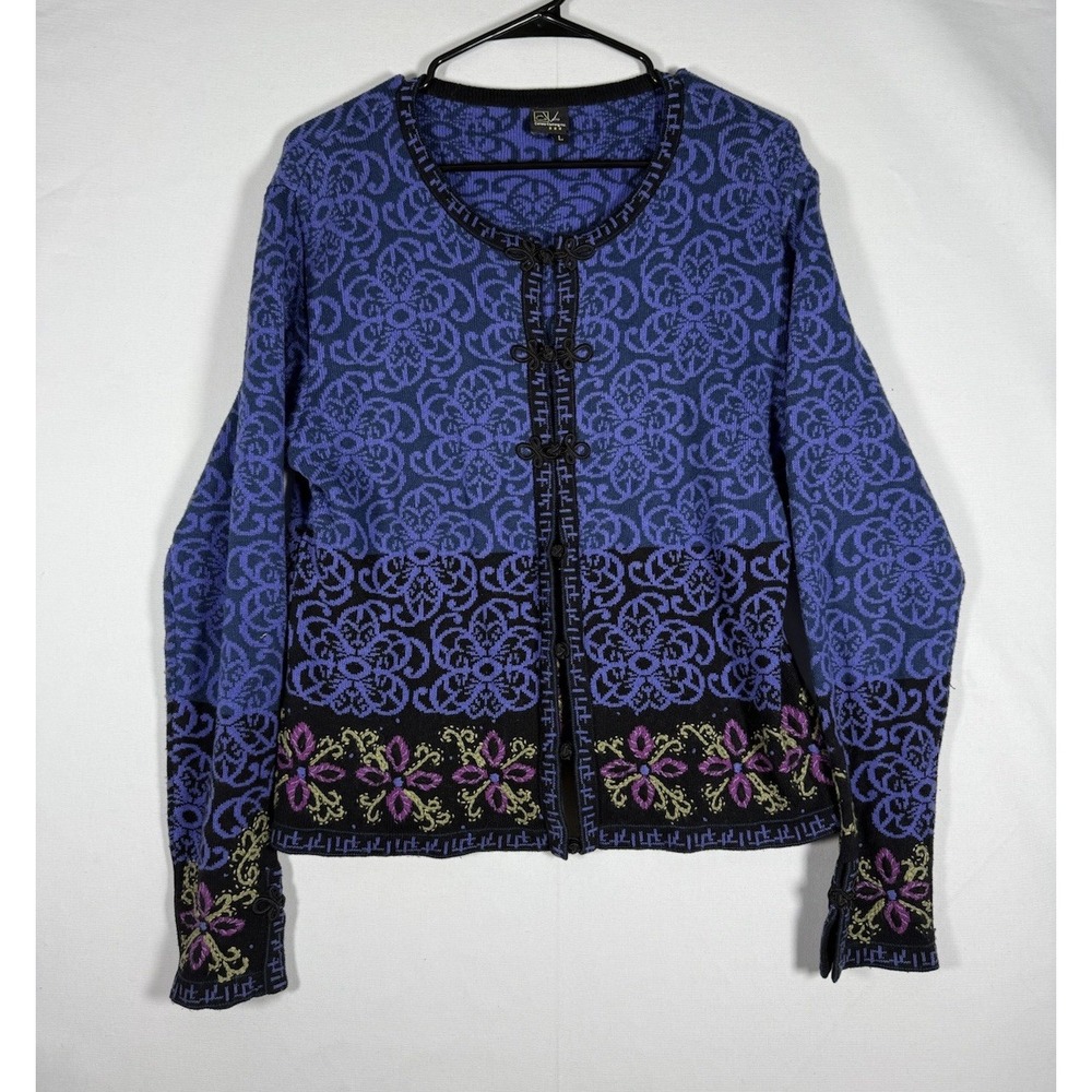 CoVelo Cardigan Sweater Women's Large Silk Wool Blend Embroidered Art to Wear